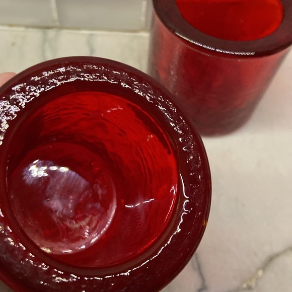 Pottery Barn Hammered Glass Votive Candle Holder Set of 3 Red - Picture 9 of 17